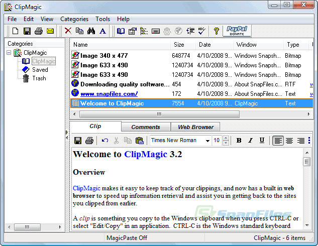 screen capture of ClipMagic