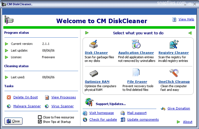 screen capture of CM DiskCleaner