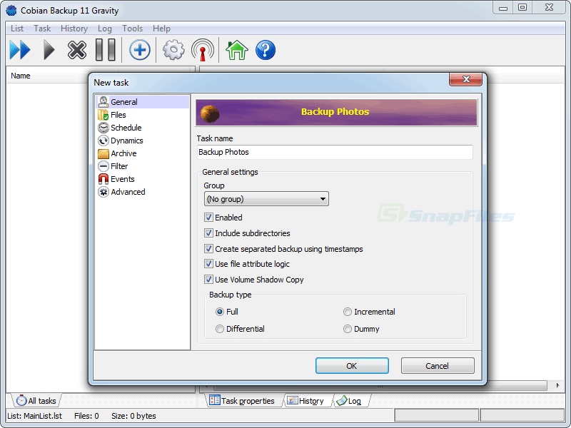 screenshot of Cobian Backup