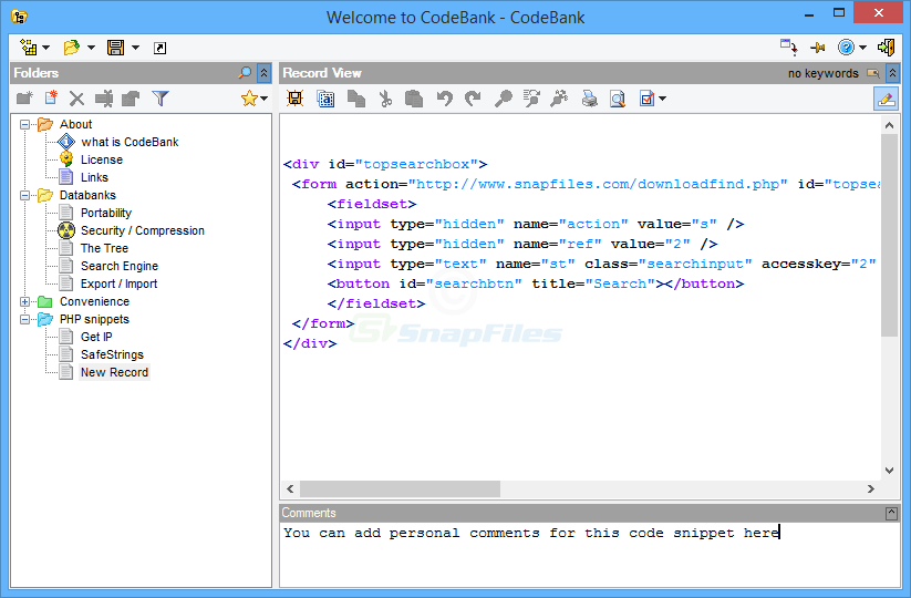 screen capture of CodeBank