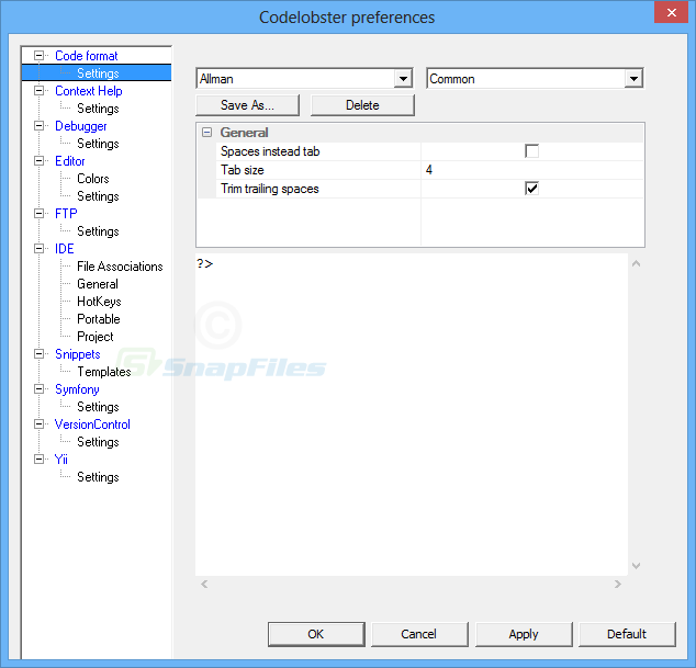 screenshot of CodeLobster PHP Edition