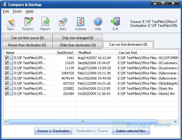 screen capture of Compare and Backup