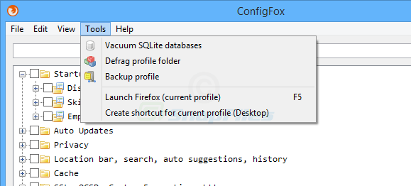 screenshot of ConfigFox