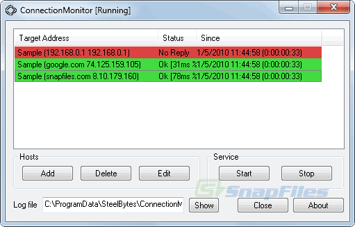 screen capture of ConnectionMonitor