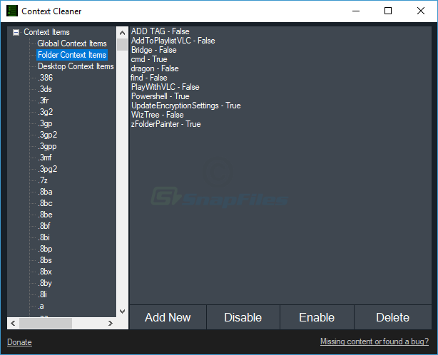 screen capture of Context Cleaner