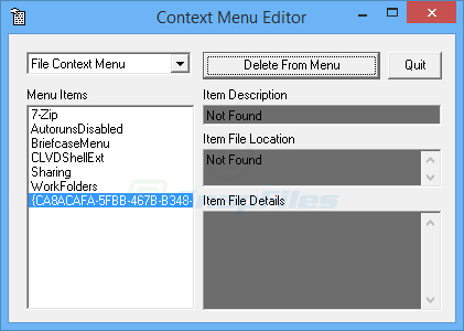 screen capture of Context Menu Editor