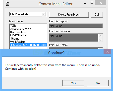 screenshot of Context Menu Editor
