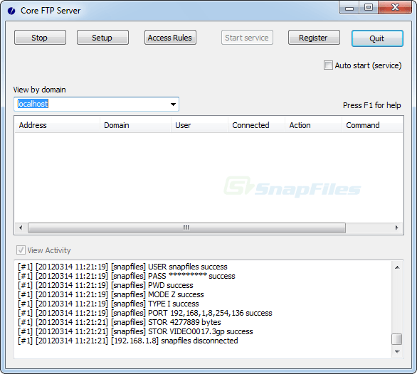 screen capture of Core FTP Server