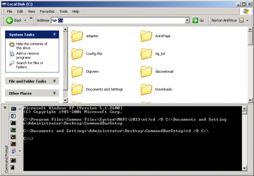 screen capture of Command Prompt Explorer Bar