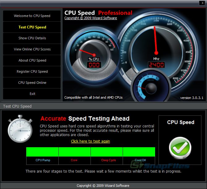 screen capture of CPU Speed Professional