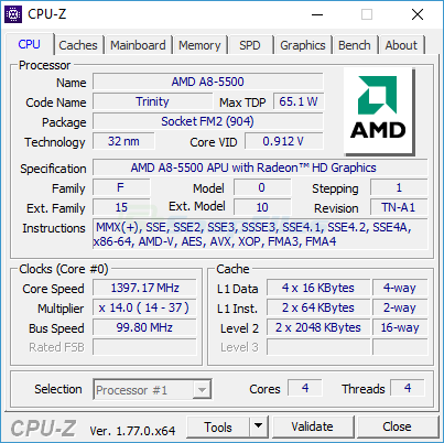 screen capture of CPU-Z