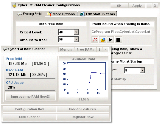 screen capture of CyberLat RAM Cleaner