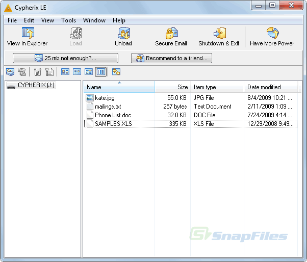 screen capture of Cryptainer PE