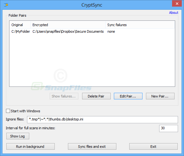 screen capture of CryptSync