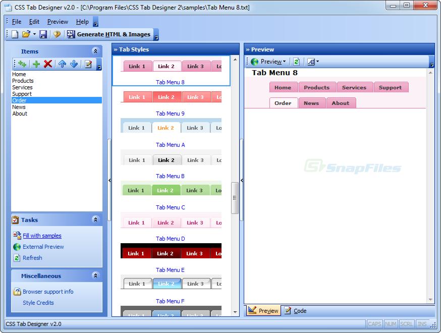 screen capture of CSS Tab Designer
