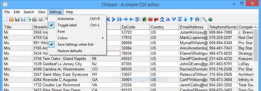 screenshot of CSVPad