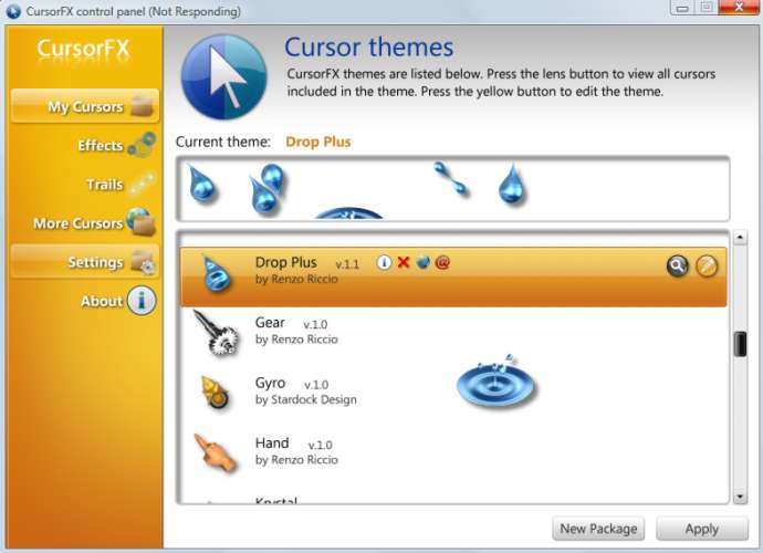 screen capture of CursorFX