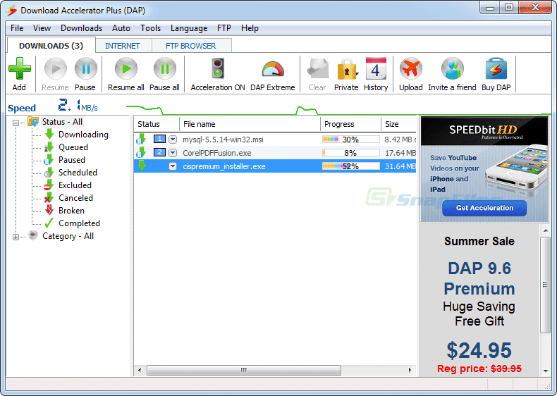 screen capture of Download Accelerator Plus