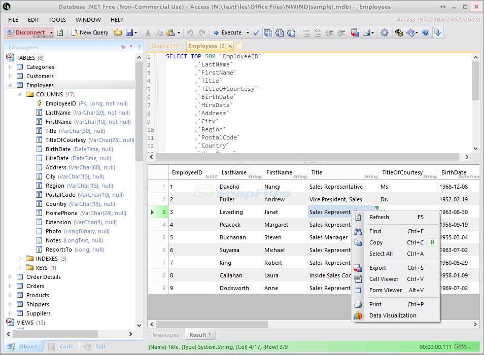 screen capture of Database.NET