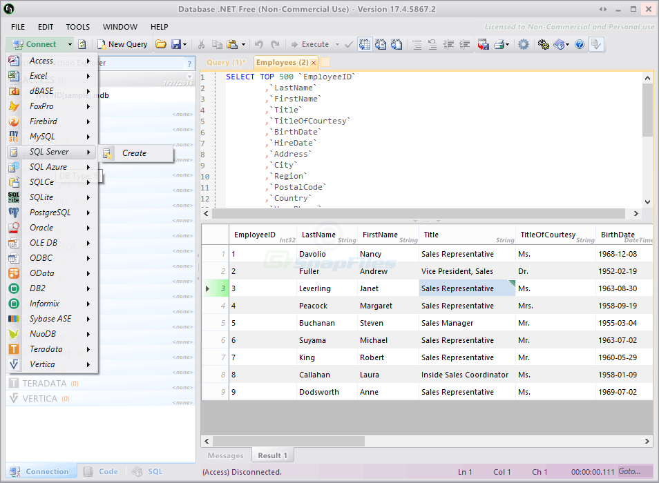 screenshot of Database.NET
