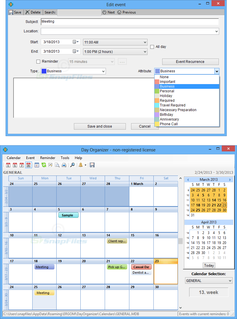screenshot of Day Organizer