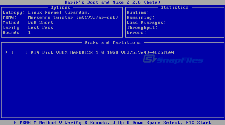 screenshot of Dariks Boot and Nuke (DBAN)