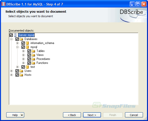 screen capture of DBScribe for MySQL