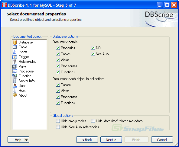 screenshot of DBScribe for MySQL