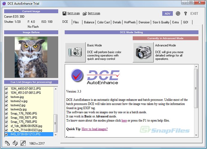screenshot of DCE AutoEnhance