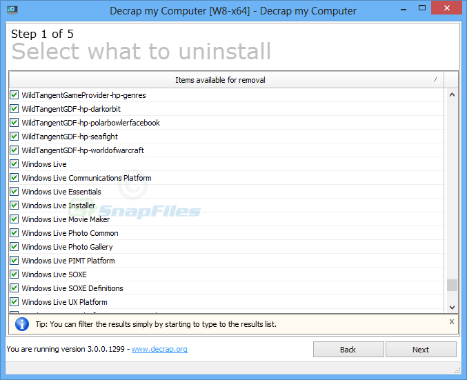 screen capture of Decrap my Computer