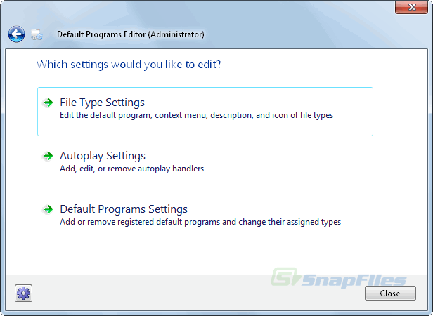 screen capture of Default Programs Editor