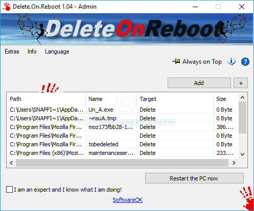 screen capture of Delete.On.Reboot