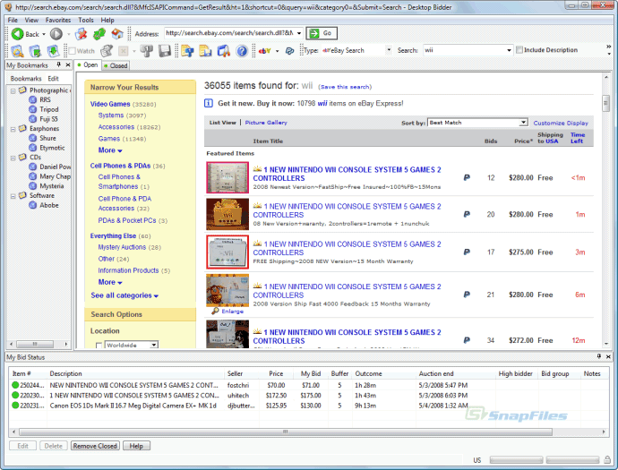 screen capture of Desktop Bidder Lite