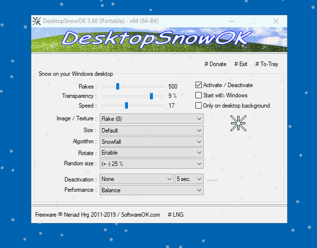 screen capture of DesktopSnowOK