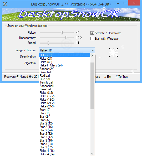 screenshot of DesktopSnowOK