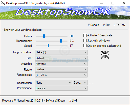 screenshot of DesktopSnowOK