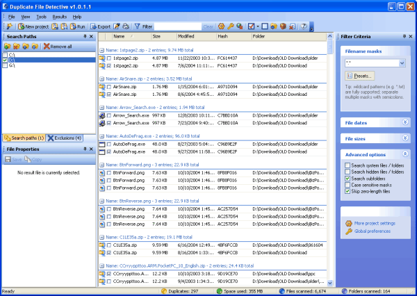 screen capture of Duplicate File Detective