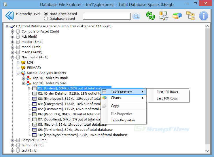 screen capture of Database File Explorer