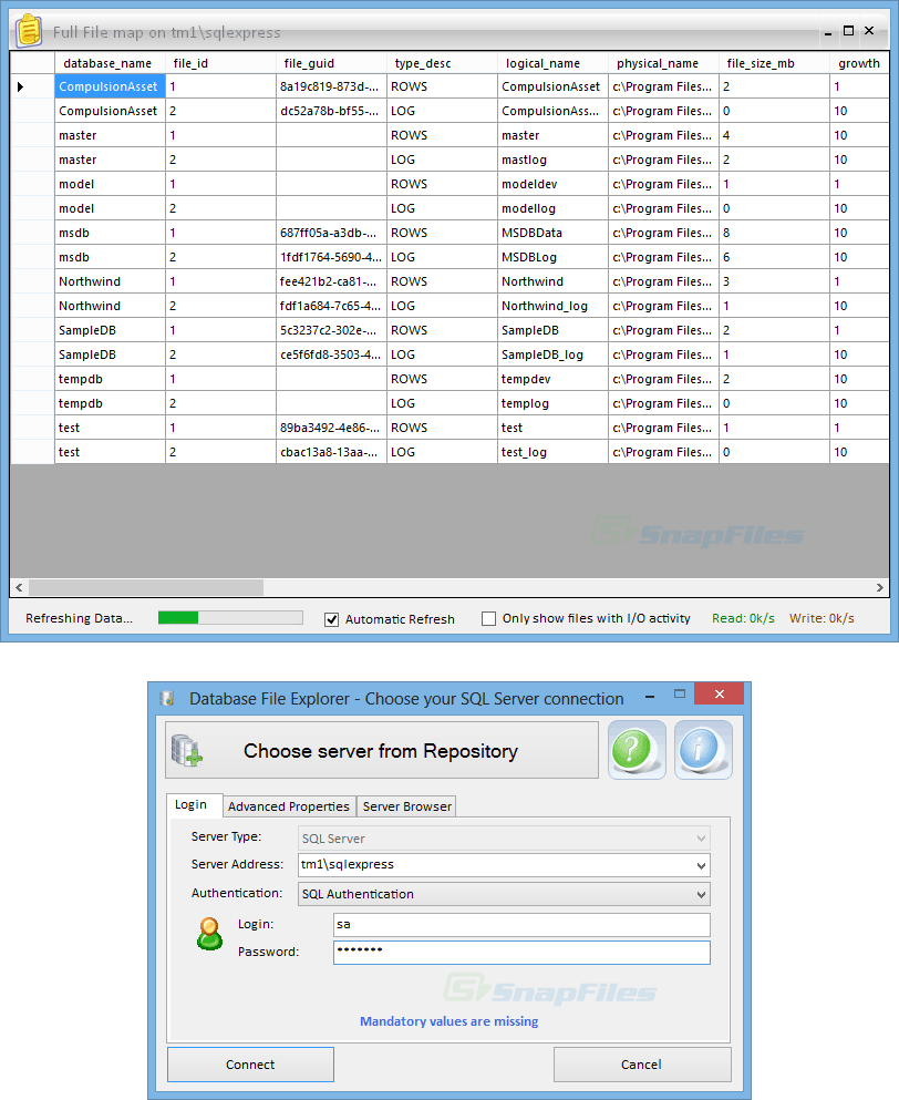 screenshot of Database File Explorer