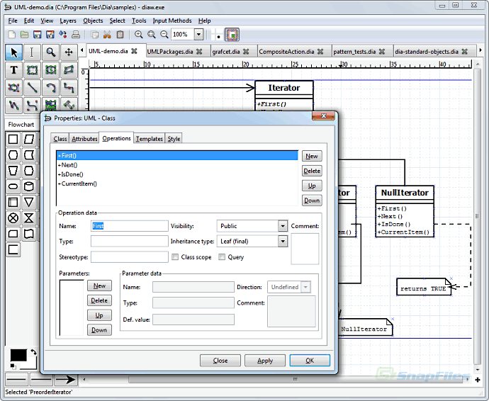 screenshot of Dia Diagram Editor