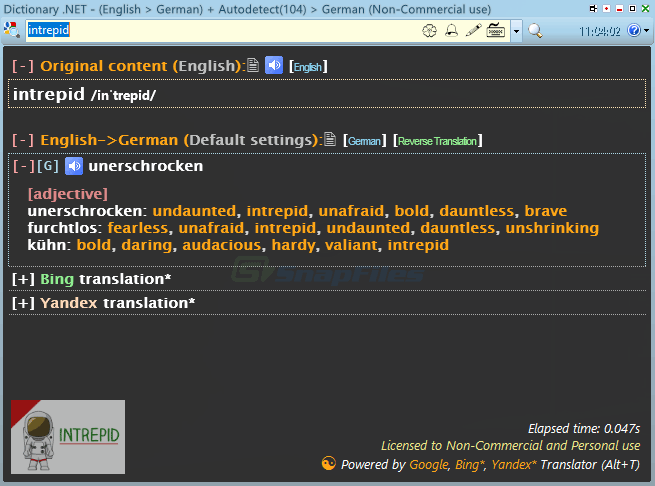 screen capture of Dictionary .NET