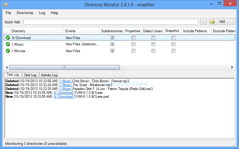 screen capture of Directory Monitor