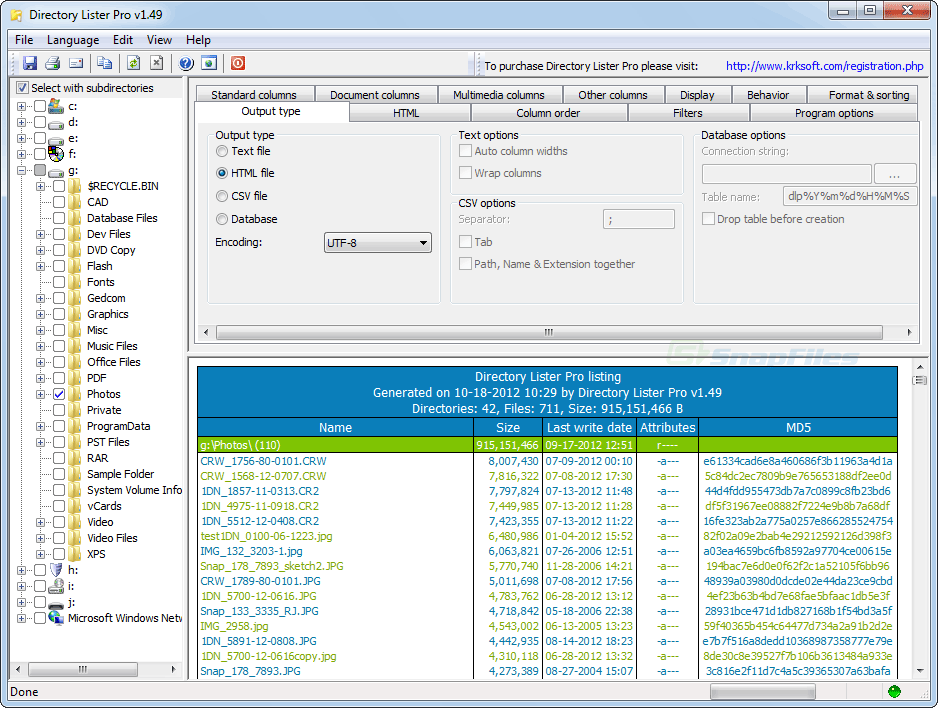 screen capture of Directory Lister Pro