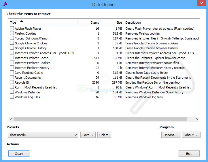 screen capture of Disk Cleaner