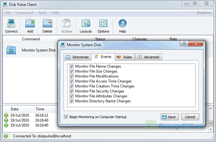 screen capture of DiskPulse Server