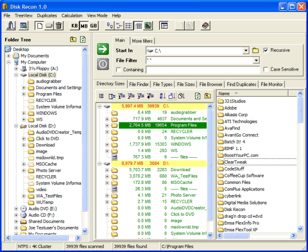 screen capture of Disk Recon