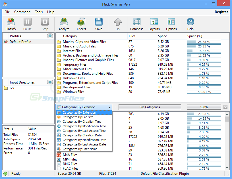 screen capture of DiskSorter Pro