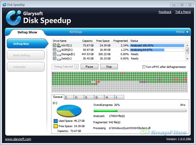 screen capture of Glarysoft Disk SpeedUp