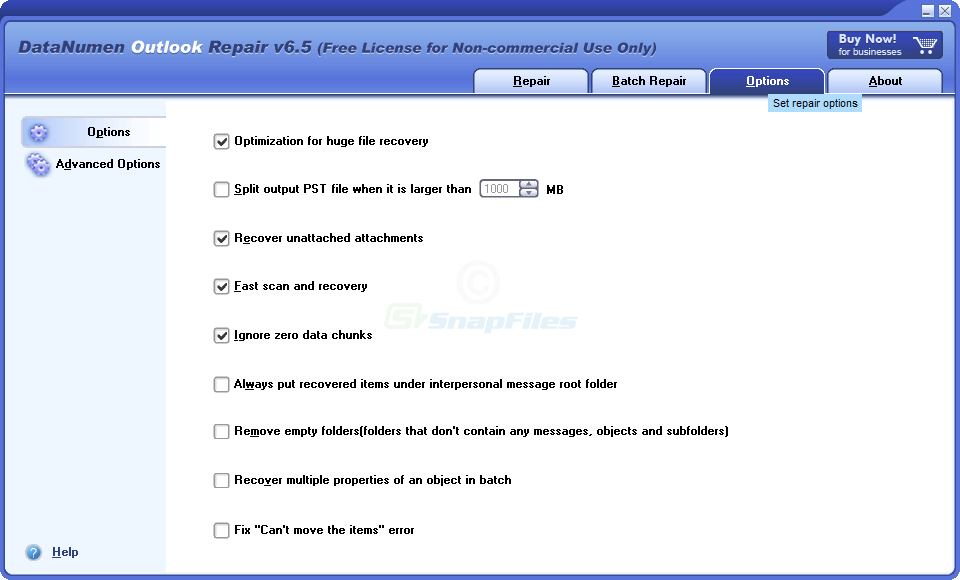 screenshot of DataNumen Outlook Repair