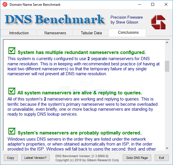 screenshot of DNS Benchmark